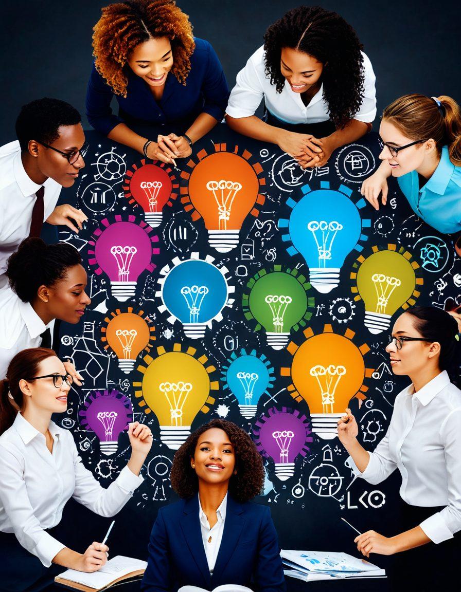 A diverse group of professionals engaged in a lively discussion, surrounded by colorful Myers-Briggs personality charts and career maps. The background features various career paths, symbolizing transformation and growth, with light bulbs and gears representing ideas and strategies. The scene should evoke a sense of empowerment and exploration. vibrant colors. super-realistic. dynamic composition.